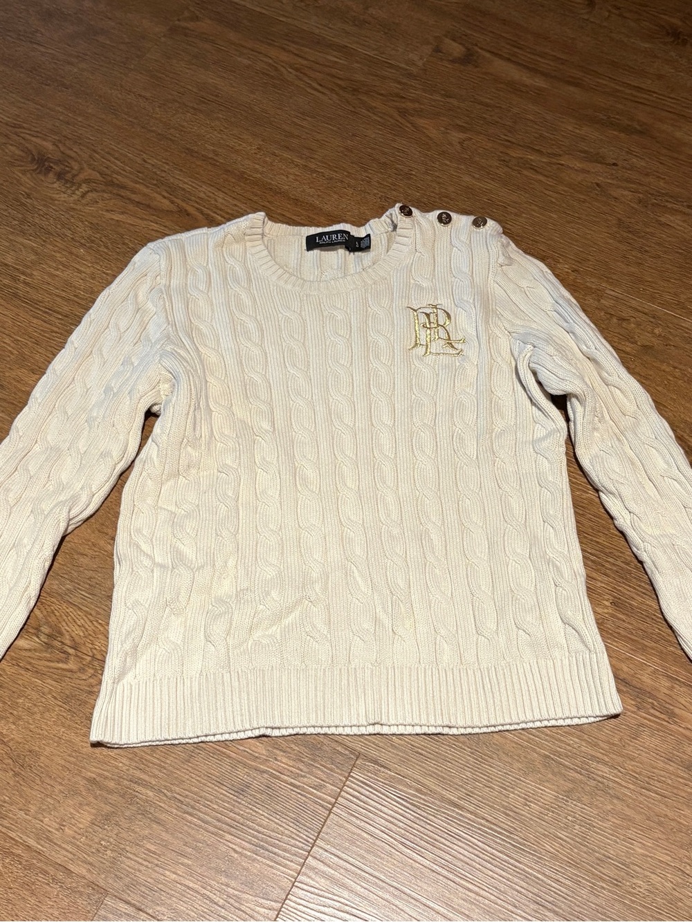 Lauren Ralph Lauren Cream Cable-Knit Button-Shoulder Pullover